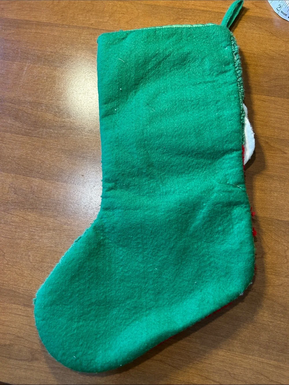 Handcrafted Green and Red Santa Christmas Stocking